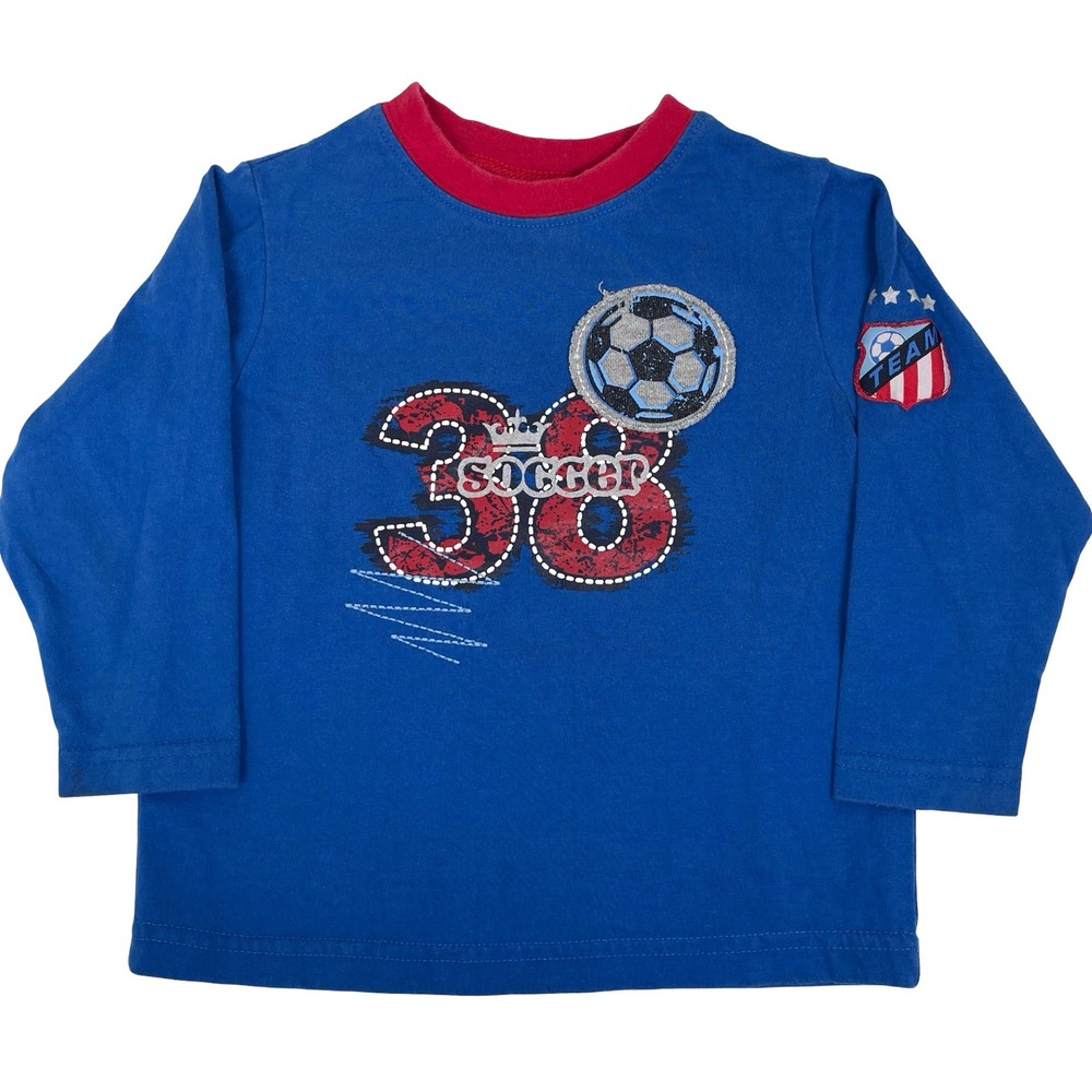 Baby Headquarters Blue Soccer Ball Applique Long Sleeve T Shirt 24M 90s Y2K‎